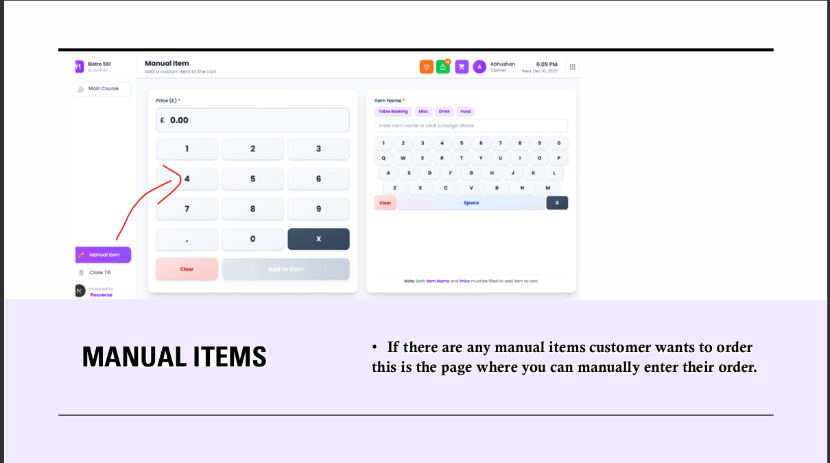 Manual Item - add custom item to cart