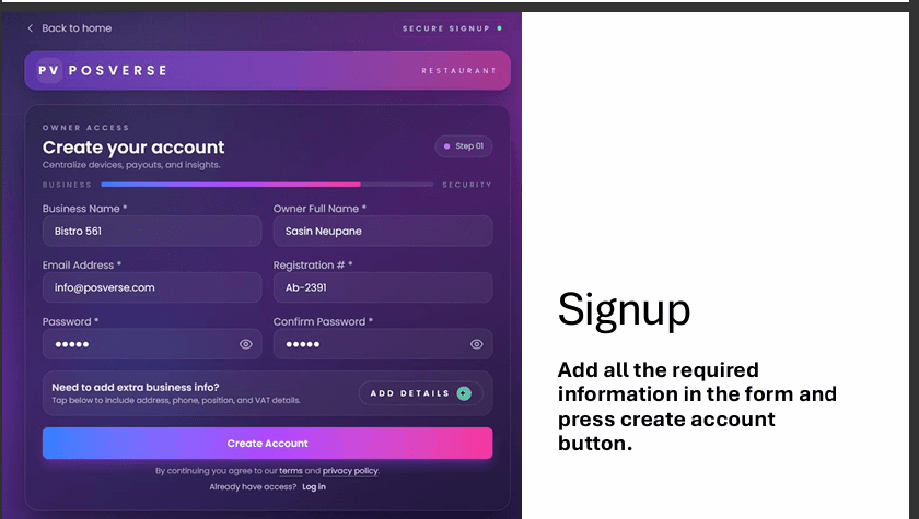 Create account form